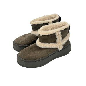 Zara Gray Green Fur Lined Platform Pull On Boots Sz 39 Sz 8.5